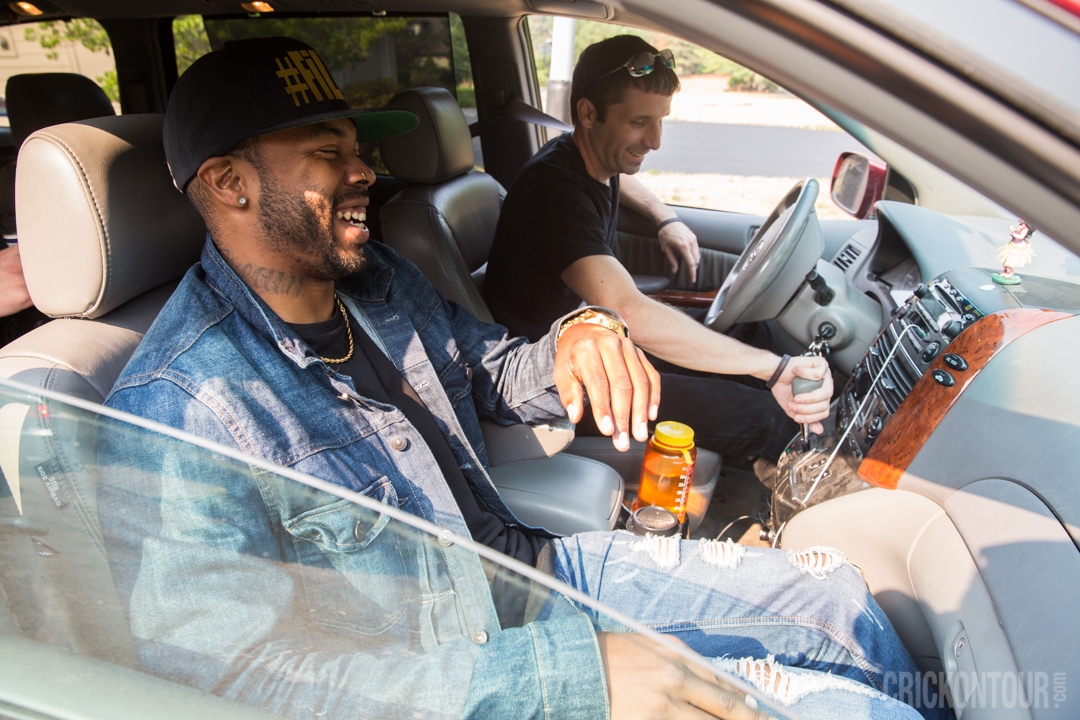 Ayron Jones and Mackenzie McAninch share a laugh as they head to White River Amphitheatre for KISW's Pain in the Grass. (Photo: Alex Crick)