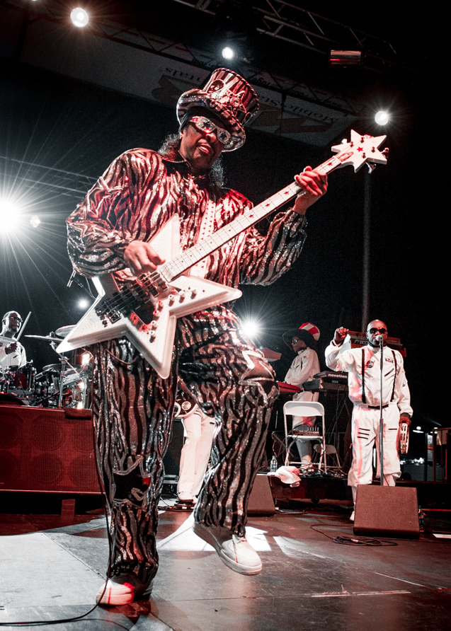 Legendary funk bassist Bootsy Collins performs at Bumbershoot. (Photo: John Lill)